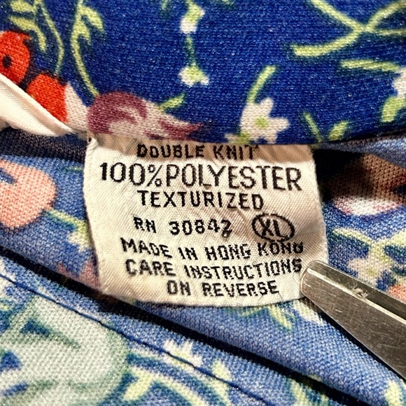 Vintage Andrew St. John Top Blouse Blue Floral Short Waisted Women's XL - Picture 7 of 9